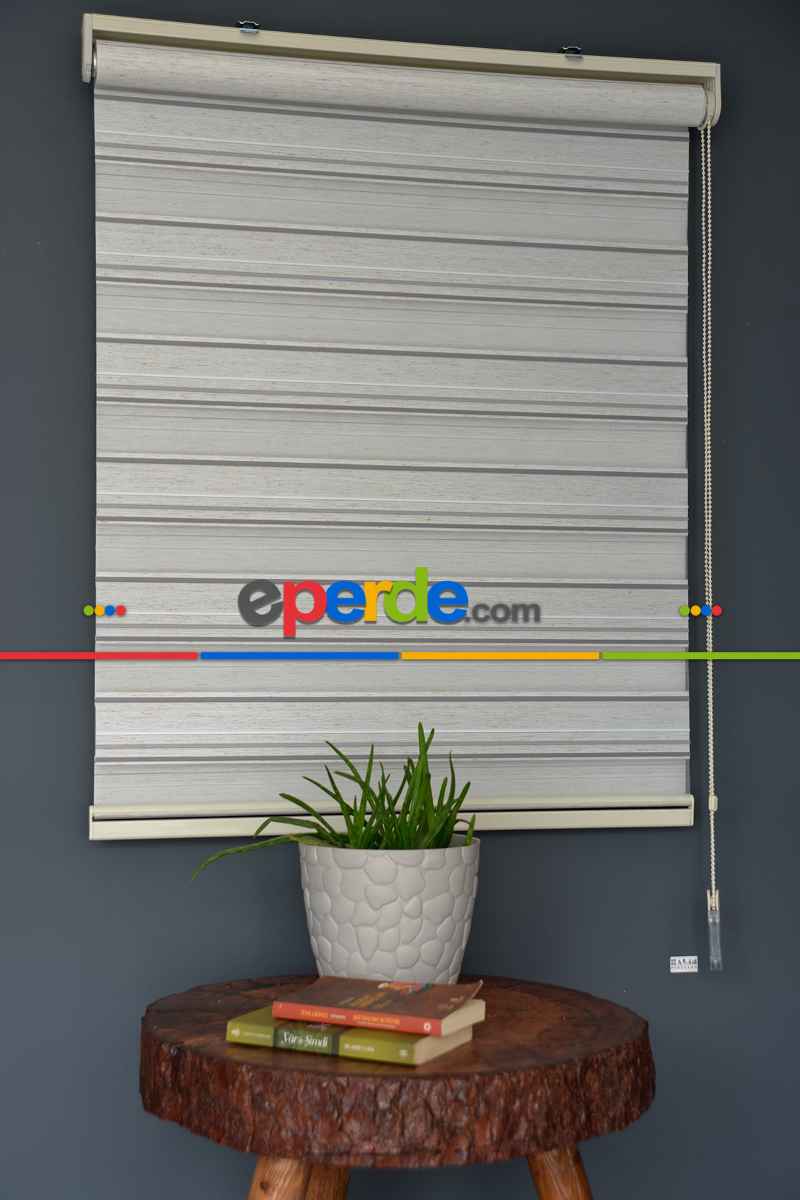 Halim Perdesan Plz-801 Sütlü Kahve, Gri & Beyaz Renk Etekli Veya Eteksiz Zebra Stor Perde