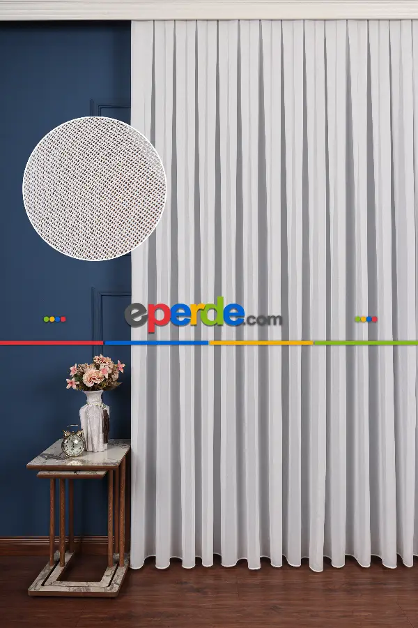 Salon Tül Modelleri - İpek Krep Beyaz Düz Tül Perde