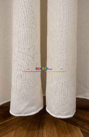 Hazır Ölçülü Krem Bantlı Tasarım Bambu Modern Tül Perde - Yüksek Kalite - Kurşunlu