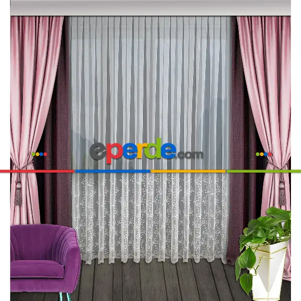 Etek Ucu İşlemeli Grek Tül - Çiçek Desenli