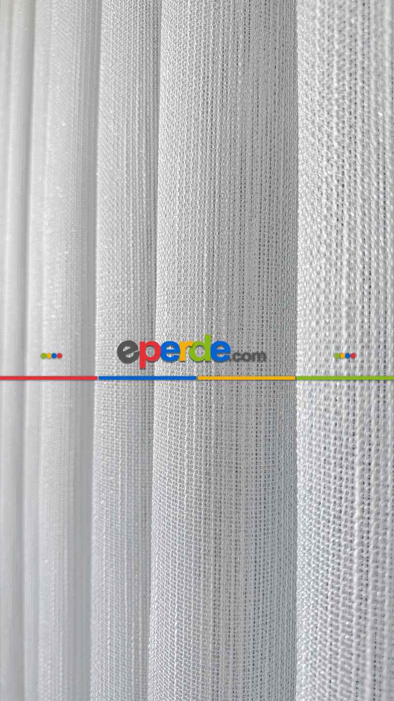 Mutfak Beyaz Keten Gümüş Simli Tül Perde - Ağır Gramajlı Premium