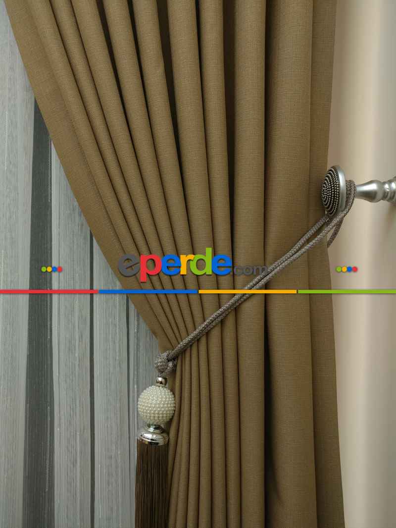 Keten Kumaş Kahve Rengi Düz Fon Perde( )- Sütlü Kahve