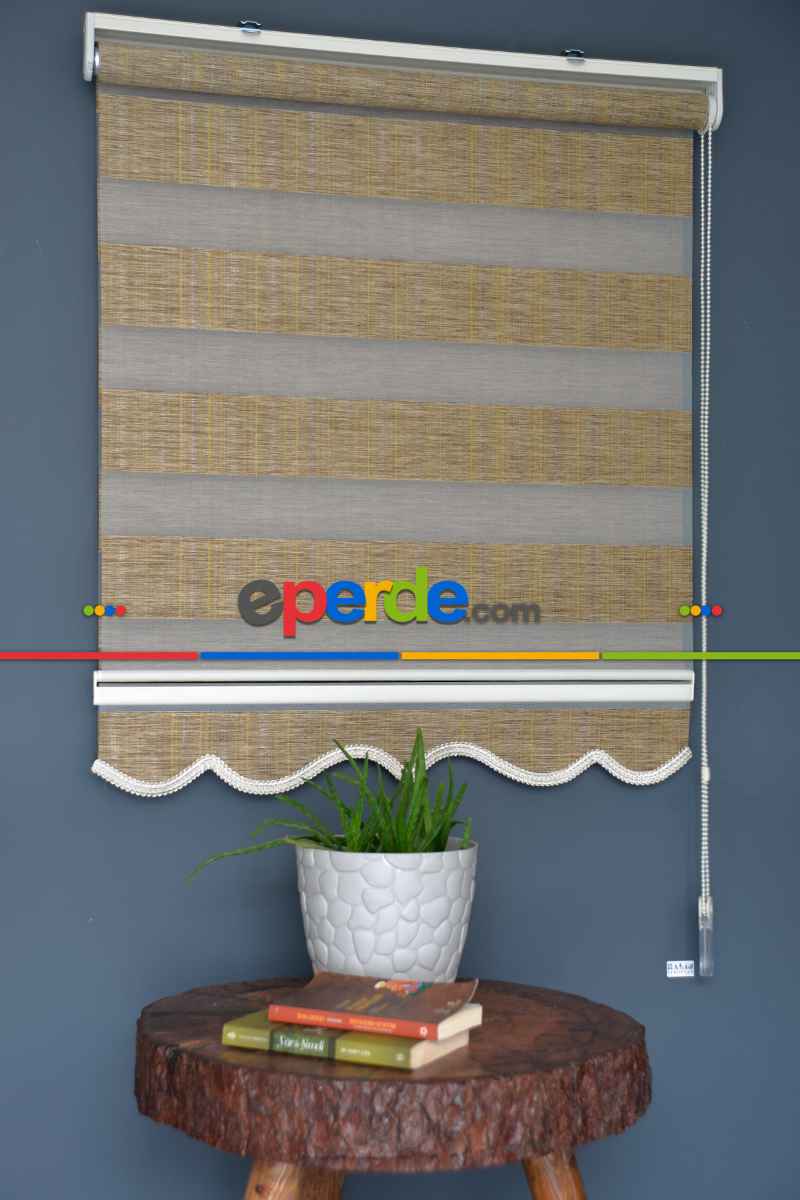 Halim Perdesan Jk-284 Golden Rod & Kahverengi Renk Etekli Veya Eteksiz Zebra Stor Perde