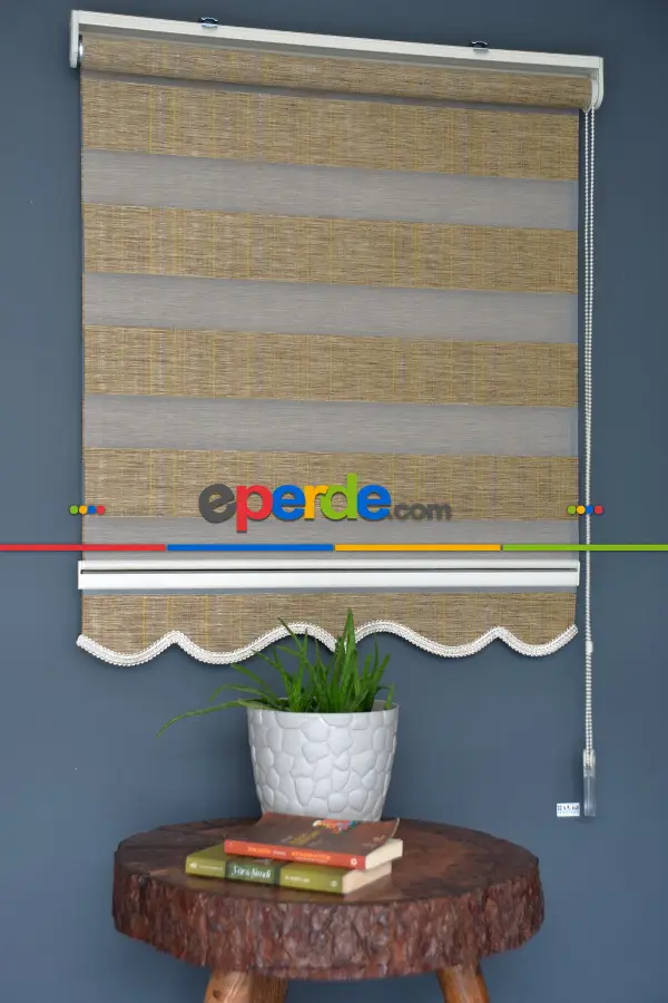 Halim Perdesan Jk-284 Golden Rod & Kahverengi Renk Etekli Veya Eteksiz Zebra Stor Perde