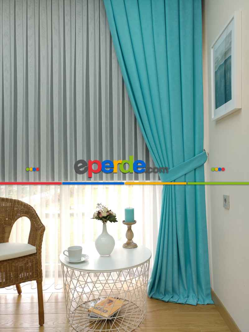 Soft Turkuaz Fon Perde Geniş En (285)- Turkuaz