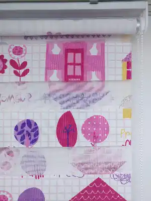Kareli Kağıda Resim Çizimli Çocuk Odası Zebra Perdesi- Sarı-Pembe-Mor
