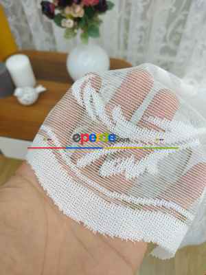 %55 İndirimli Hazır Ölçülü Sarmaşık Desenli Tül Perde - Ekru Bt 563