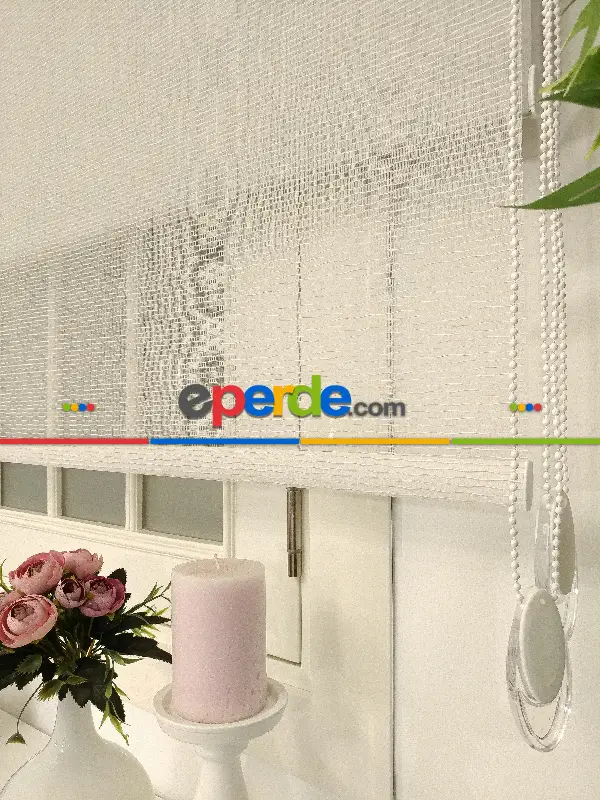 Çiftli Sistem Tül Stor Beyaz Krem Boğma Tül- Beyaz-krem