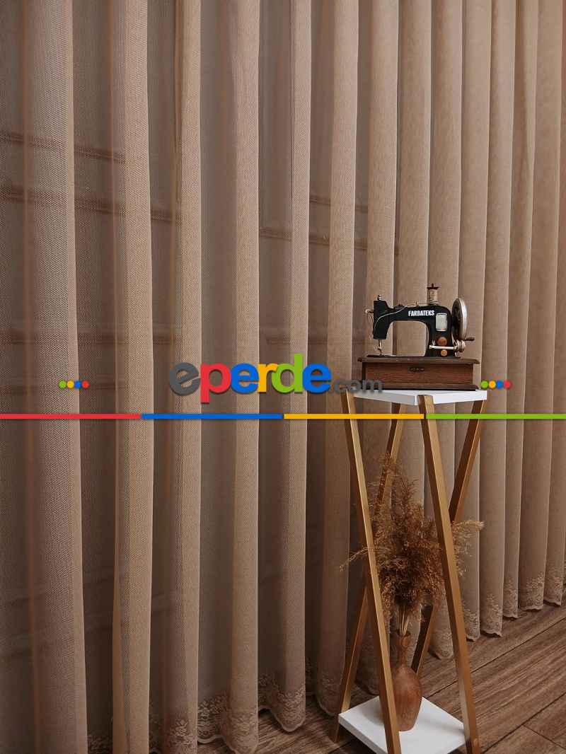 Yatak Odası - Taç Cemre Düz Örme Vizon Kırışmaz Ütü İstemez Tül Perde