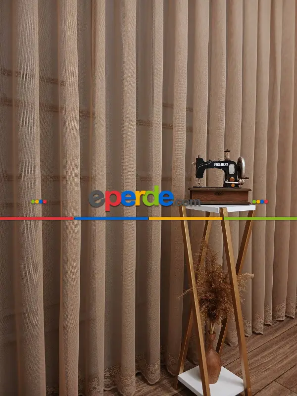 Salon - Taç Cemre Düz Örme Vizon Kırışmaz Ütü İstemez Tül Perde