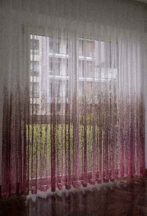 Hazır Ölçü Modern Pembe Ve Kahverengi Desenli Degrade Geçişli Örme Tül Perde Yüksek Kalite