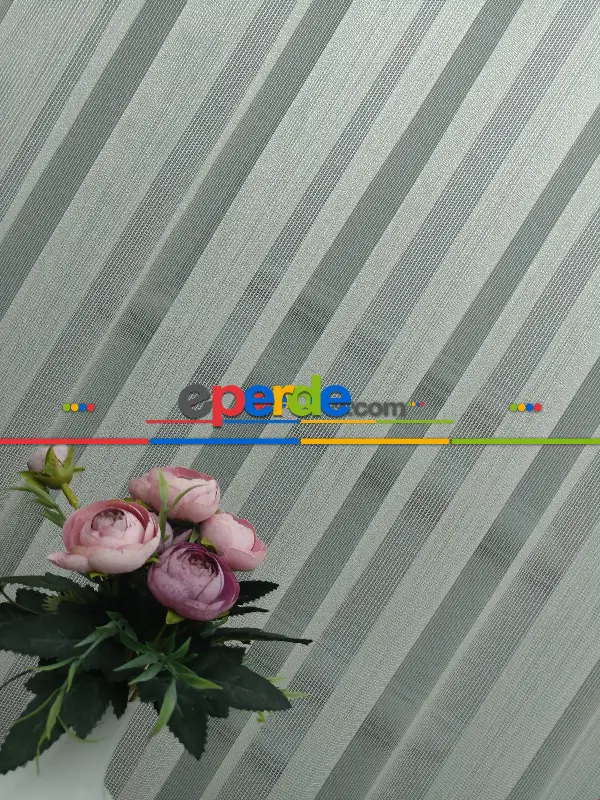 Mutfak - Çelik Çizgili Tül Perde Yüksek Gramajlı 1.kalite Beyaz