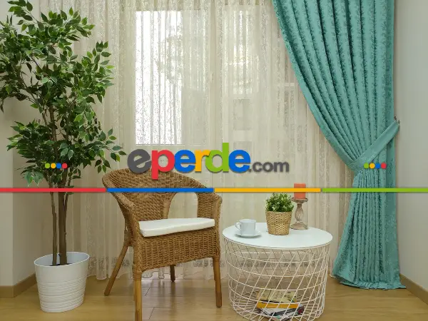 Mint Duz Jakar Fon Perde (180)- Turkuaz Yeşili Ara Renk