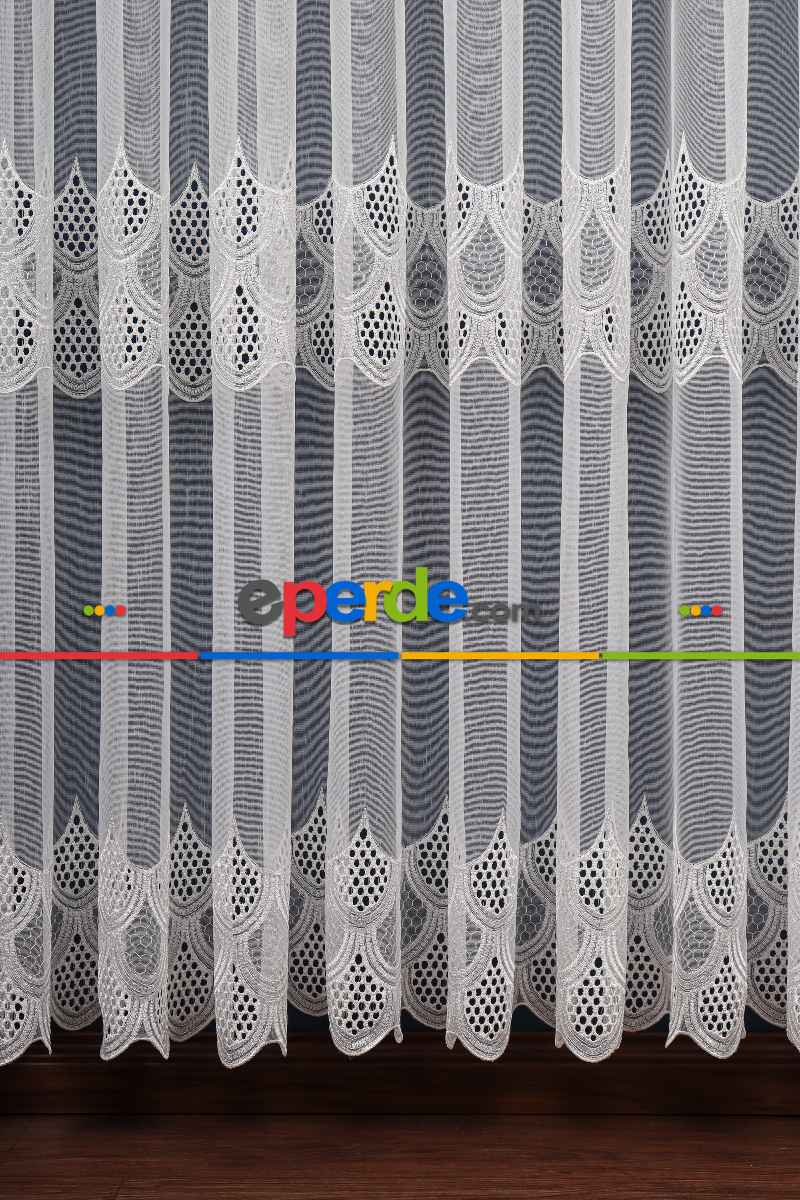 Salon Tül - Balık Ağı Tt Zemin Brode Nakış İşlemeli Tül Perde