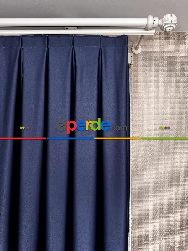 Yatak Odası - Koyu Lacivert Karartma Blackout Fon Perde, Premium Kalite Serisidir, � Oranında Işığı Keser