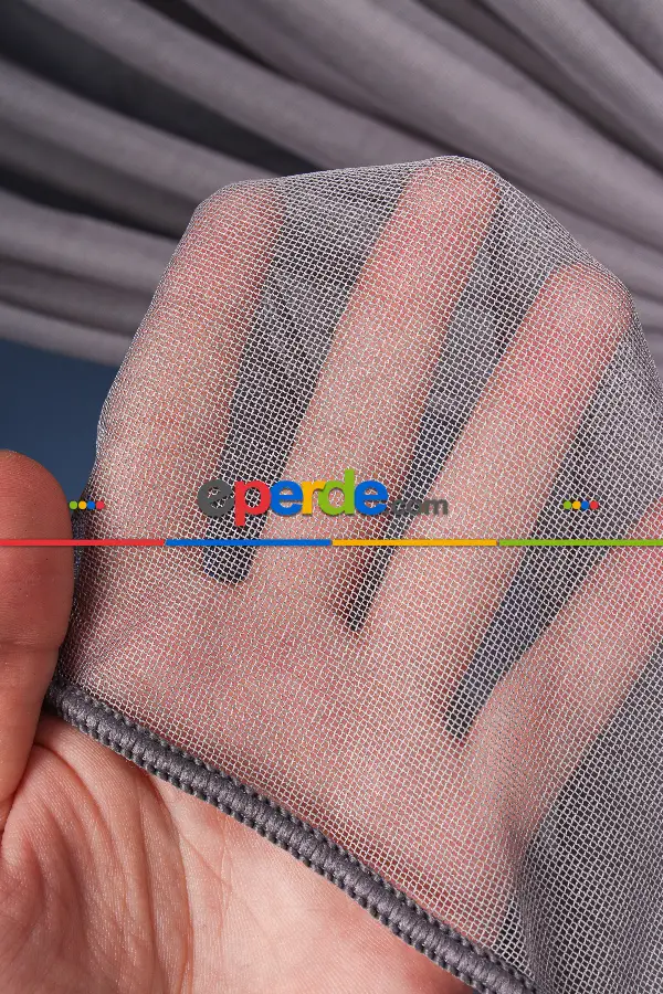 Yatak Odası Fon Perde - Gri Tülden Kordon Toplama Fon Perde ( Kordon Hediyeli)