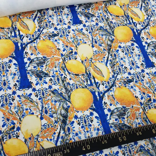 Limon Ağacı Desenli Fon Perde Evm1104 Kumaşı Kalındır Duck Bezi Değildir-  Çok Renkli 2