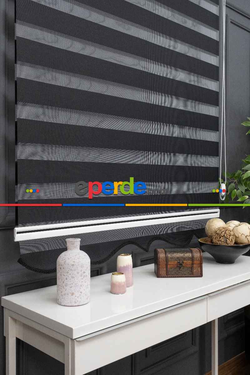 70x200 Hazır Siyah Bambu Zebra Perde