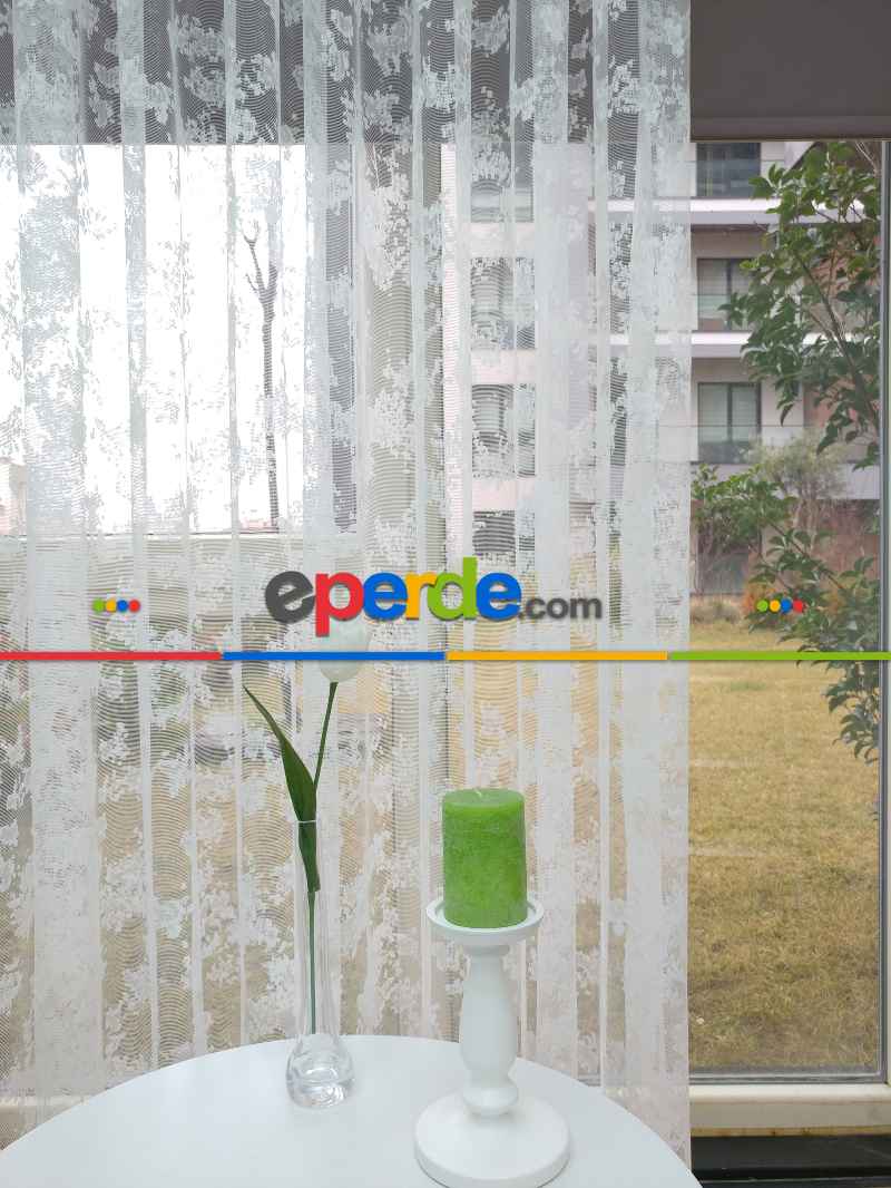 Bt 711 Patine Spor Desenli Fransız Dantel 2025 Tül Perde - Ekru