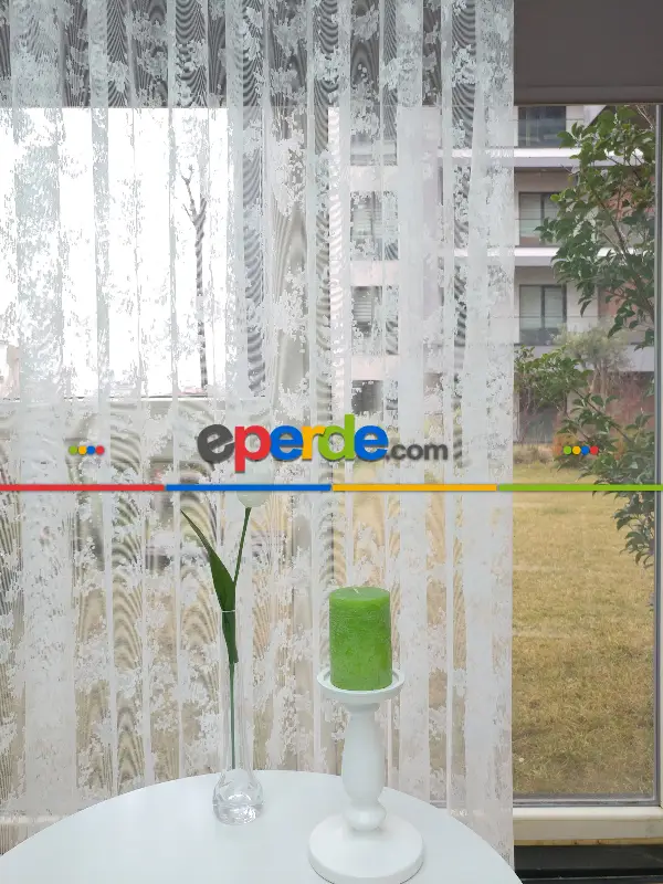 Bt 711 Patine Spor Desenli Fransız Dantel 2025 Tül Perde - Ekru