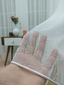 Yatak Odası - Grek Tül Perde - Petek Zemin (dökümlü) Ekru Renk Kırık Beyaz- Ekru