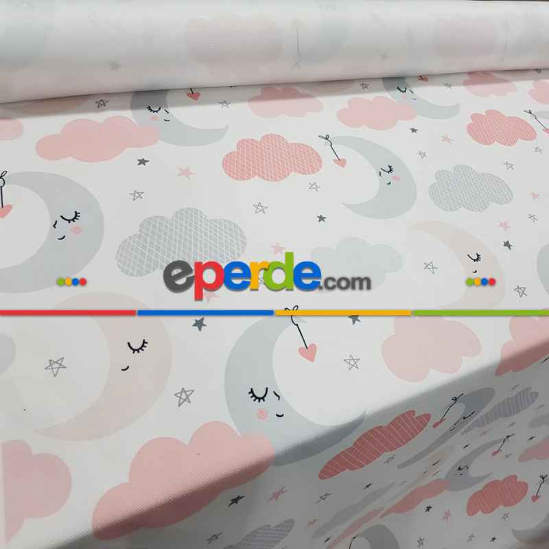 Bulutlu Gece Desenli Fon Perde Evm603 Kumaşı Kalındır Duck Bezi Değildir- Siyah-Beyaz-Mavi Açık-Pembe Açık