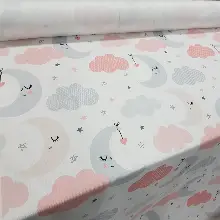 Bebek Odası Fon - Bulutlu Gece Desenli Fon Perde Evm603 Kumaşı Kalındır Duck Bezi Değildir- Gri-Füme-Antrasit-Pembe