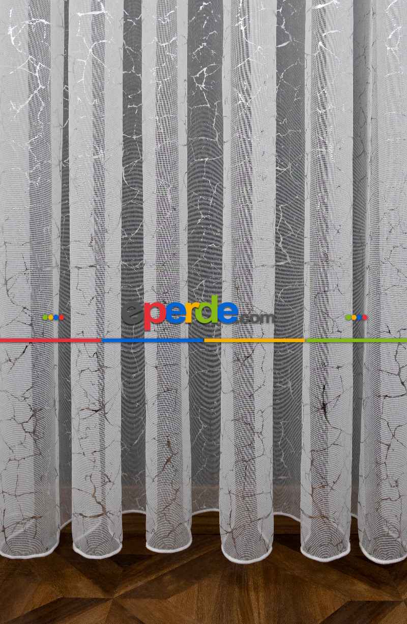 Modern Gümüş Varaklı Keten Tül Perde Yüksek Kalite
