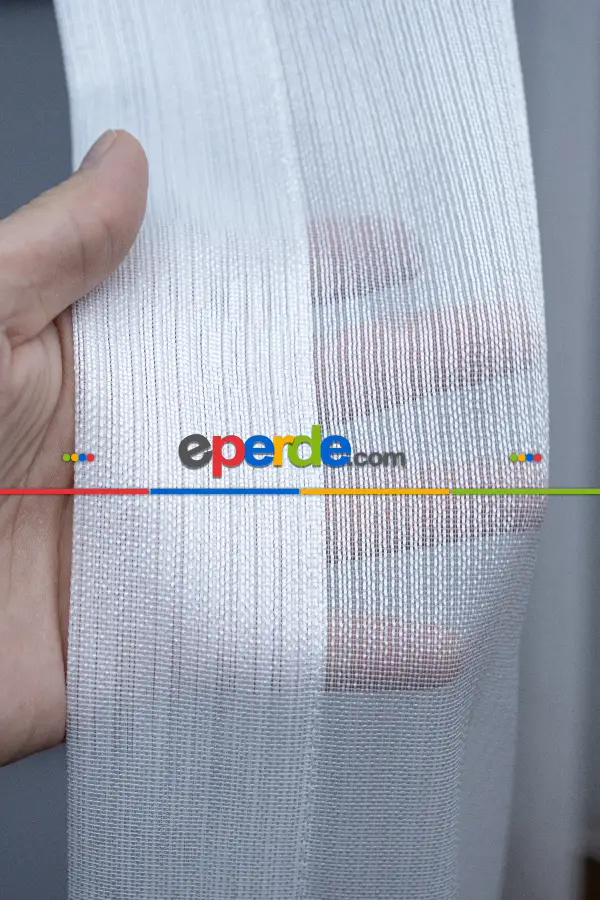 Düz Çizgili Tül -prd 2008 Pırıltılı - Dönergücü- Ekru - Kurşunlu Tül