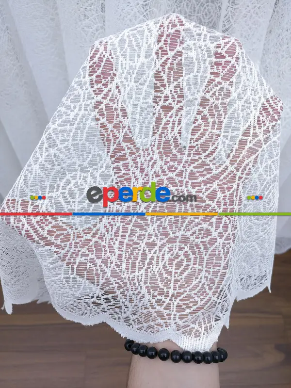 Örme Örümcek Ağı Desenli Tül Perde Ekru
