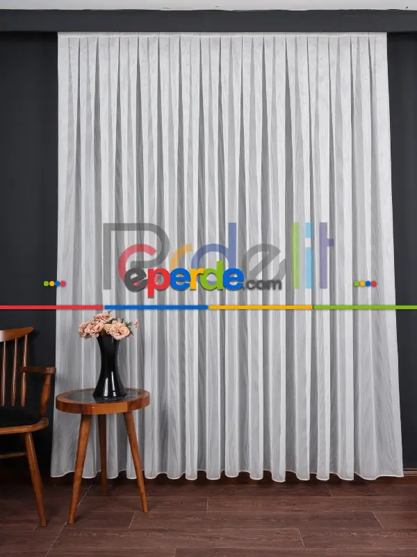 Yumuşak Dokulu Gümüş Damlacık Desenli File tül perde Ütü İstemez