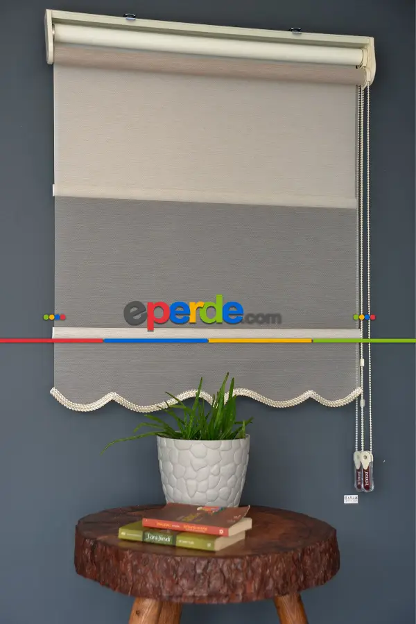 Halim Perdesan Vt-05 Karamel Renk Etekli Veya Eteksiz Çift Mekanizmalı Tül Stor Perde