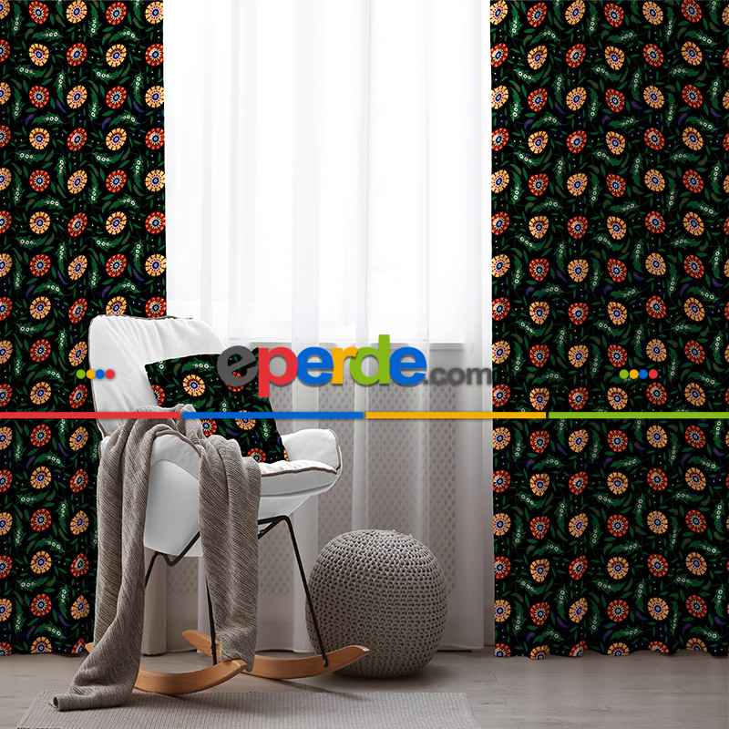 Çiçekli Fon Perde Evim2033-3 Kumaşı Kalındır Duck Bezi Değildir