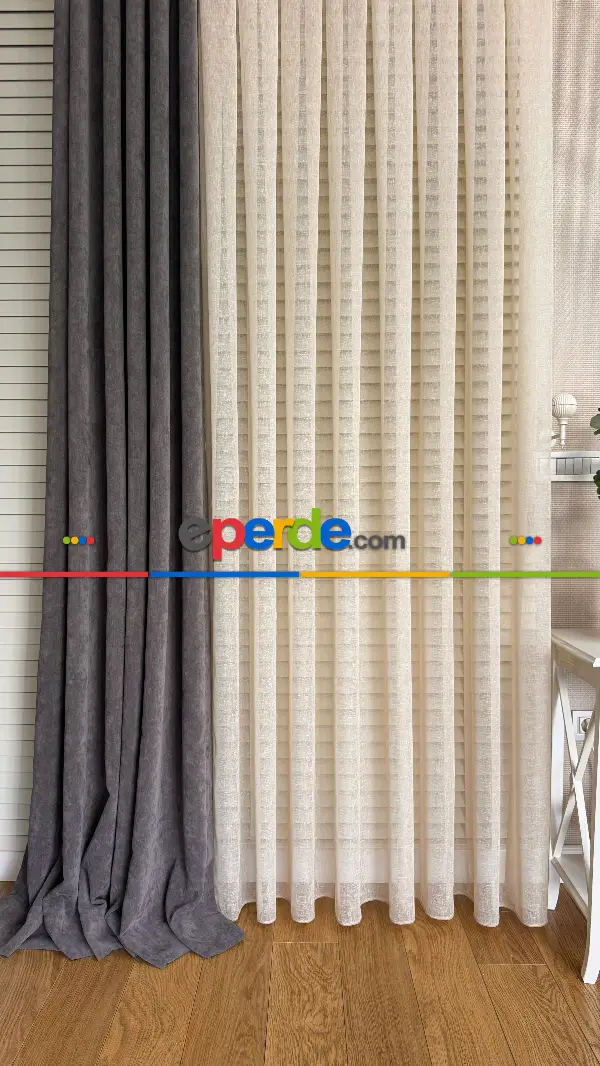 Oturma Odası Krem Rengi Naturel Keten Düz Tül Perde - Premium Kalite Serisidir, Eteği Kurşunludur.