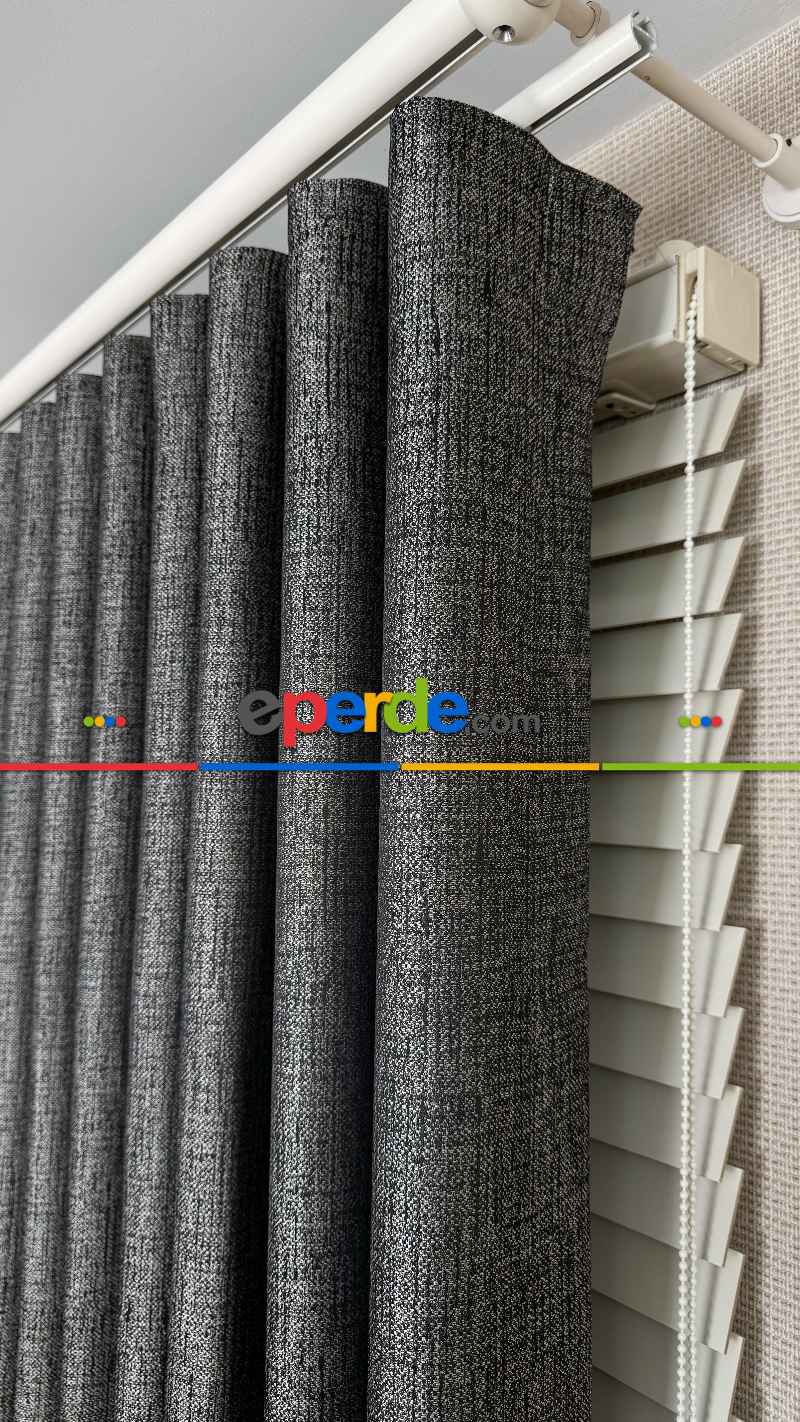 Antrasit Gri Altın Fon Perde, Pano Kazayağı Desenli Jakar Dokuma Fon Perde