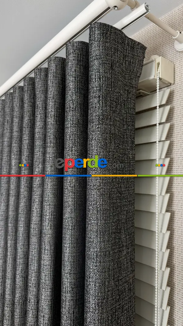 Antrasit Gri Altın Fon Perde, Pano Kazayağı Desenli Jakar Dokuma Fon Perde