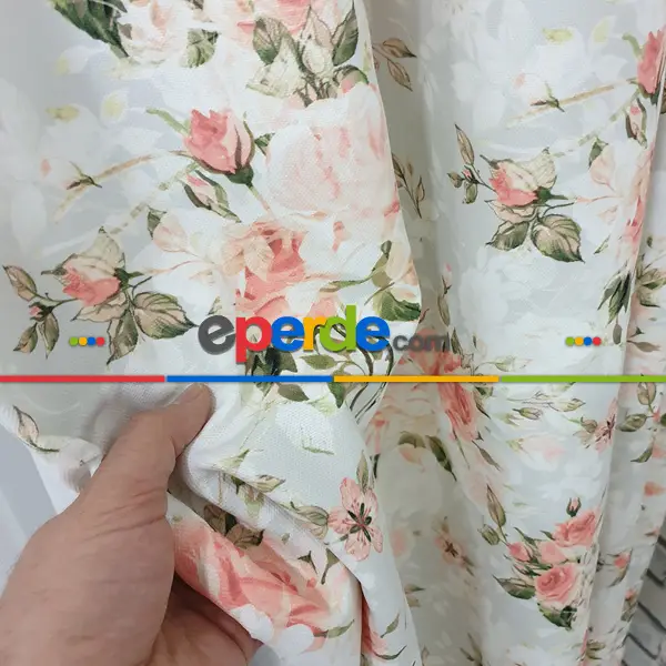 Çiçek Desenli Fon Perde Evm444 - Kumaşı Kalındır Duck Bezi Değildir.- Yeşil-Pembe