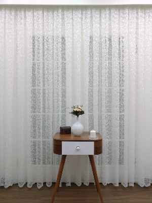 Ekru Desenli Tül Perde- Ekru