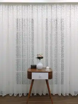 Ekru Desenli Tül Perde- Ekru