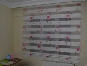 Baskılı Zebra Perde Gelincik Desen- Beyaz-kırmızı Açık-pembe Açık- Çok Renkli 3