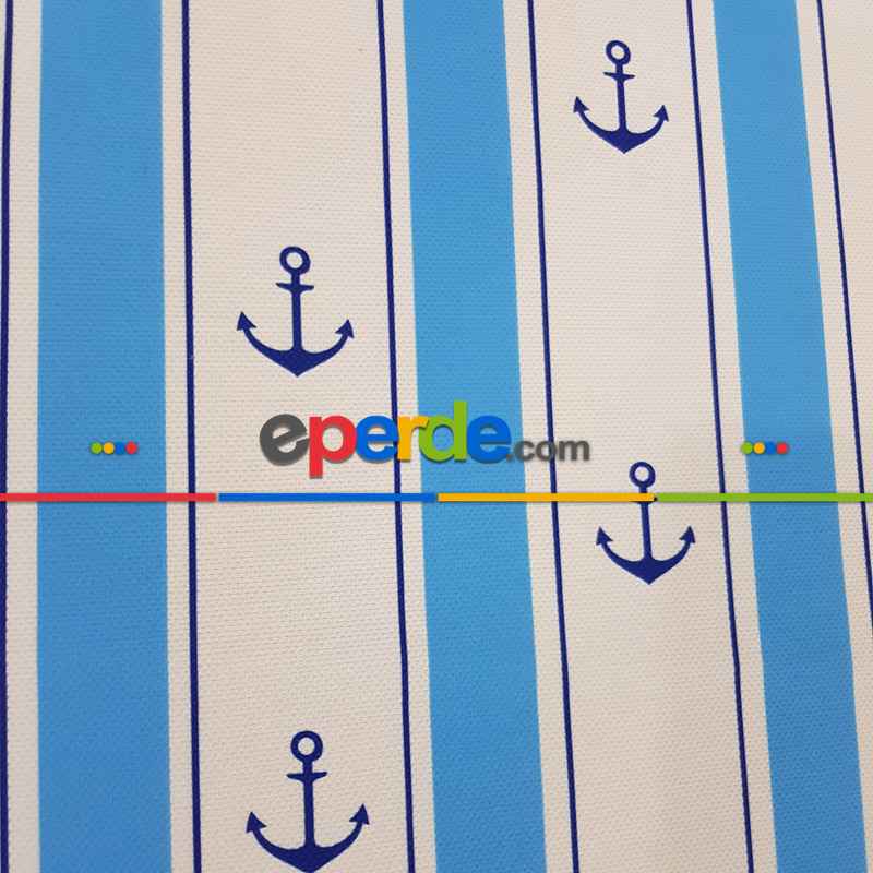 Bebek Odası Fon Perde - Çapa Desenli Fon Perde Evm560 Kumaşı Kalındır Duck Bezi Değildir- Mavi