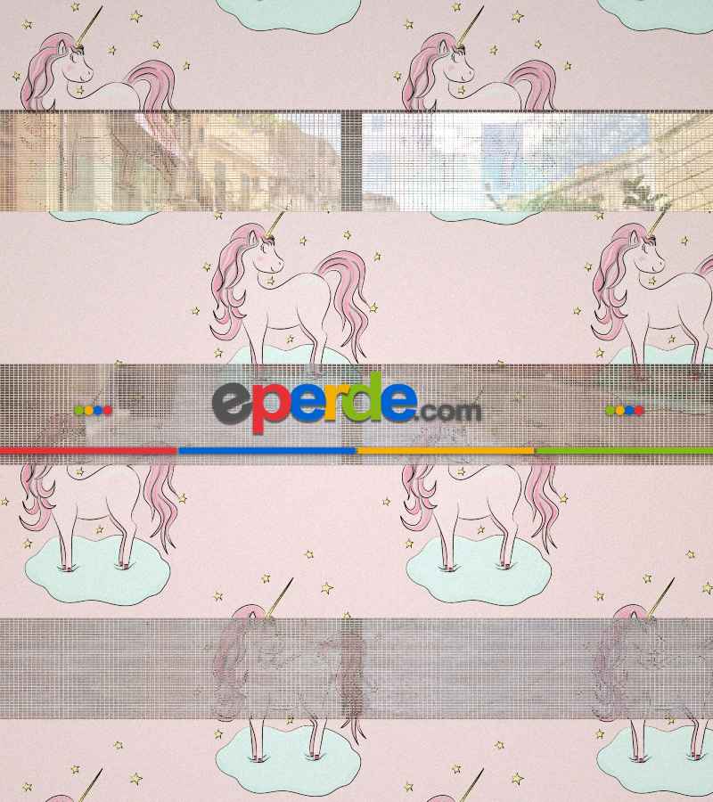 Unicorn Desenli Baskılı Zebra Perde- Çok Renkli