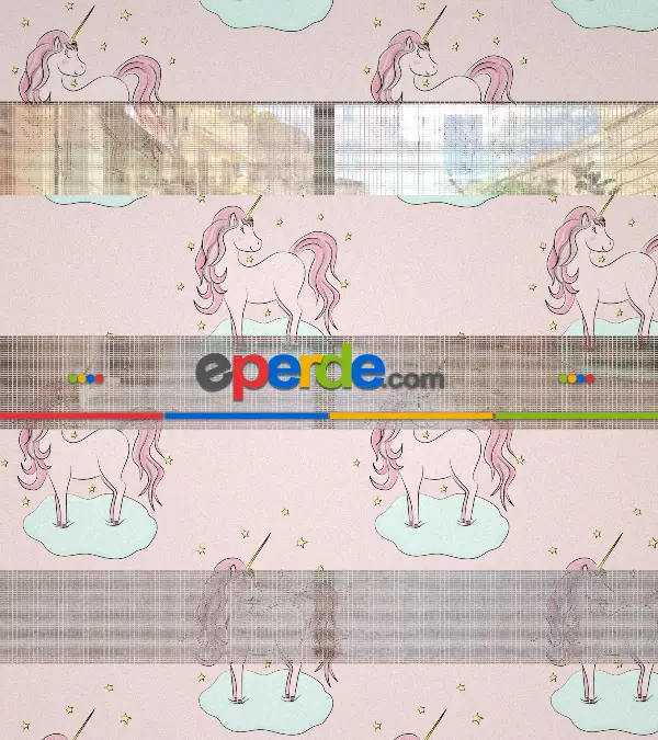 Unicorn Desenli Baskılı Zebra Perde- Çok Renkli