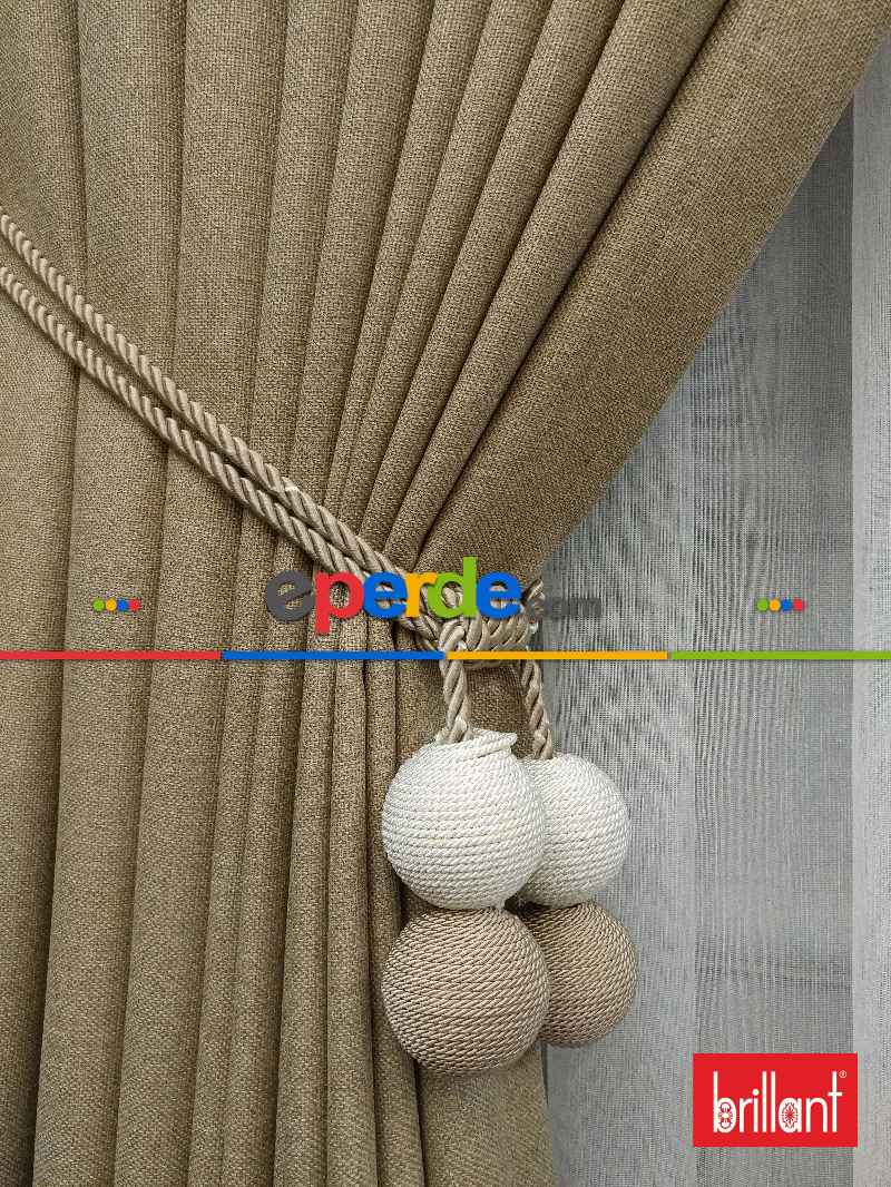 Brillant Keten Açık Bej Renk Düz Fon Perde - Bej