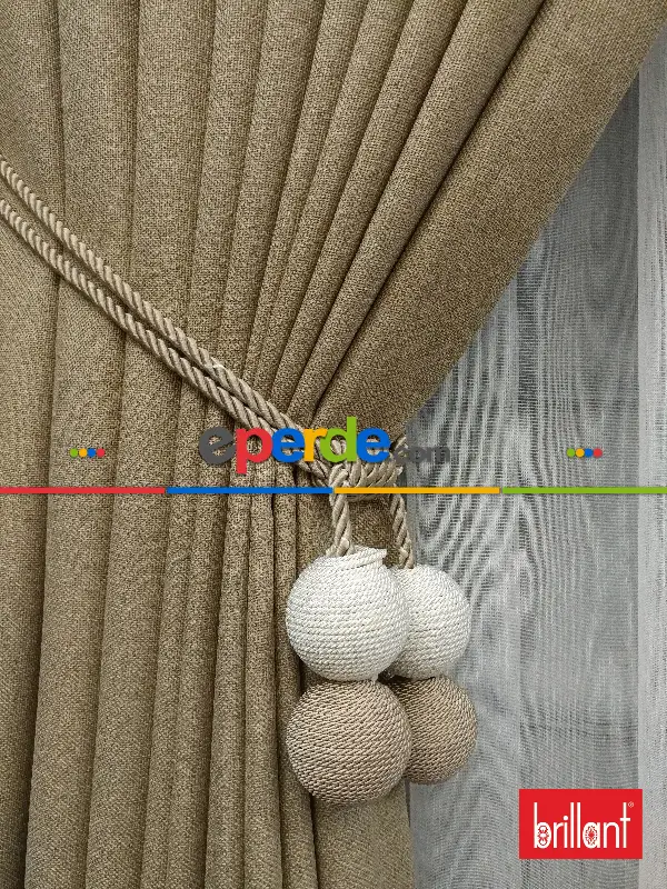 Yatak Odası - Brillant Keten Açık Bej Renk Düz Fon Perde - Bej