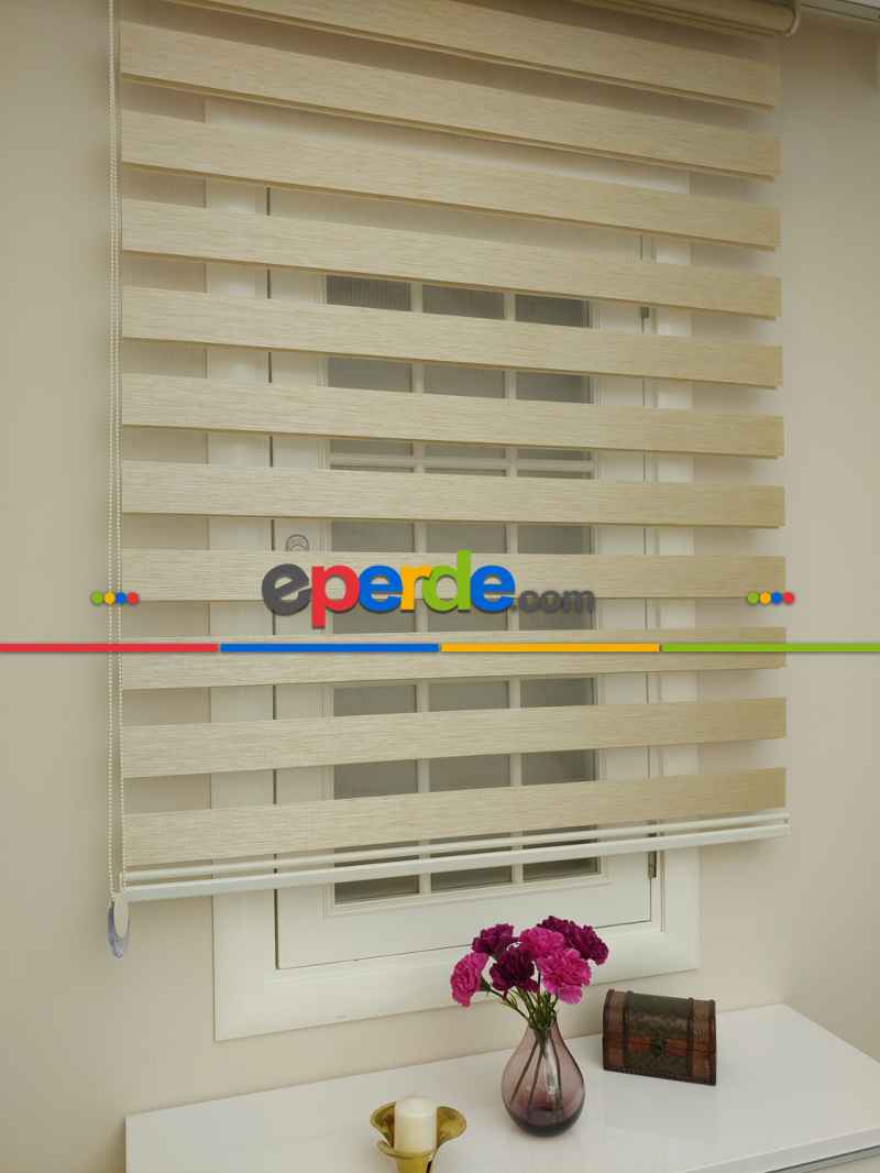 Sütlü Kahve Düz Bambu Zebra Perde- Sütlü Kahve