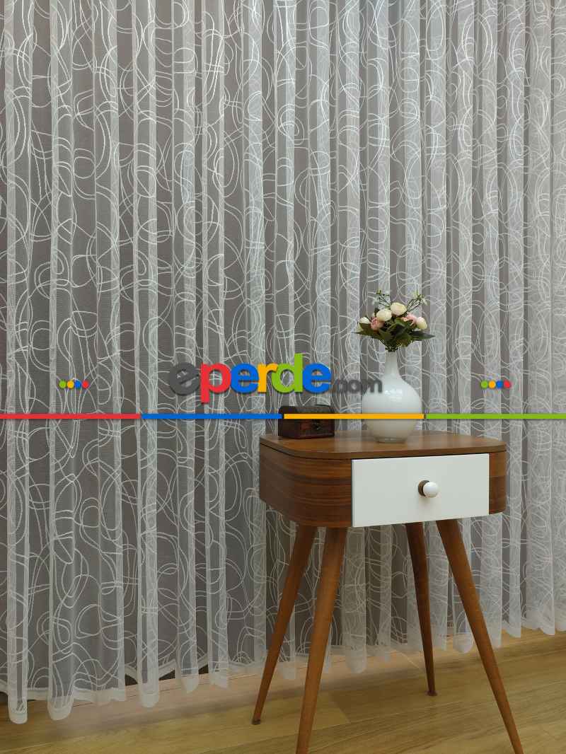 Kampanya Spor Desen Fransız Dantel Tül Perde- Ekru Bt 554