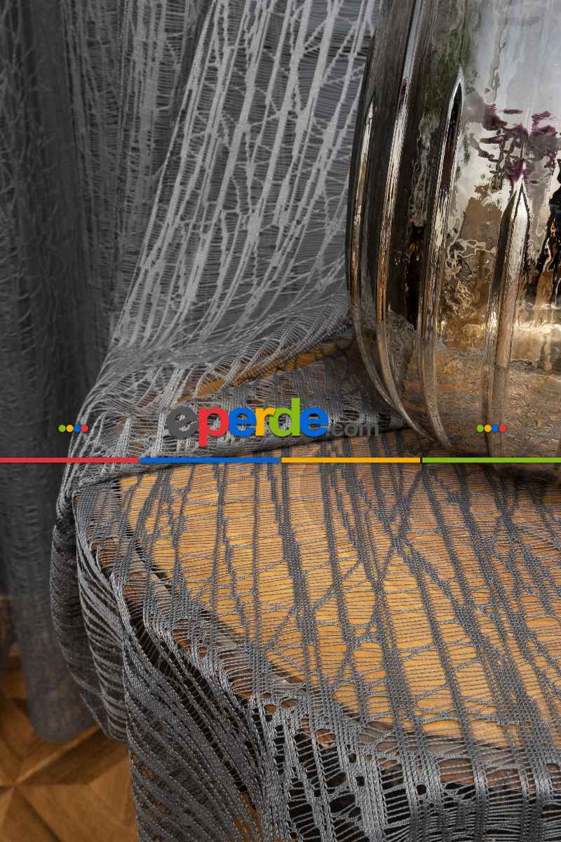 Yeni Tasarım Moda Cam Kırığı Örme Tül Perde Gri - Füme - Antrasit