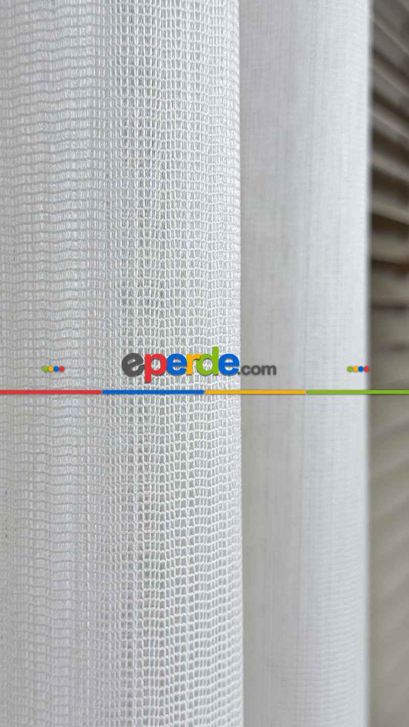 Brillant Ekru Hafif Simli File Tül Perde, Büzgü Ekstraforlu