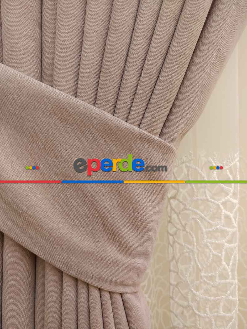 Pudra Pembe Düz Sade Mutfak Fon Perde Yan Kanat Perdesi- Pembe Pudra Pembe